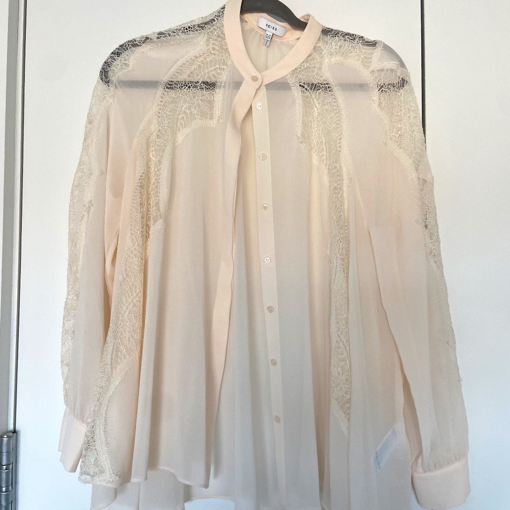 Reiss lace inset woven blouse